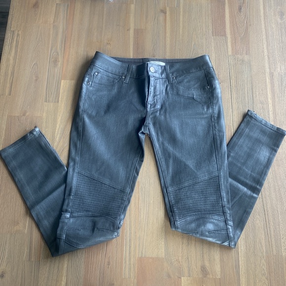 Fidelity Los Angeles Ozzy Jeans Womens Faux Leather in Zen Metallic Twill, NWOT - Picture 2 of 9